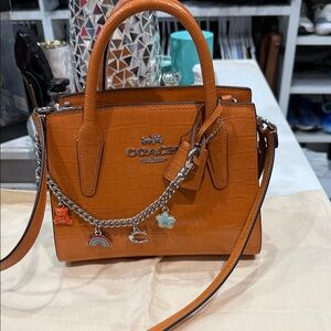 Coach Croc-Embossed Orange Satchel